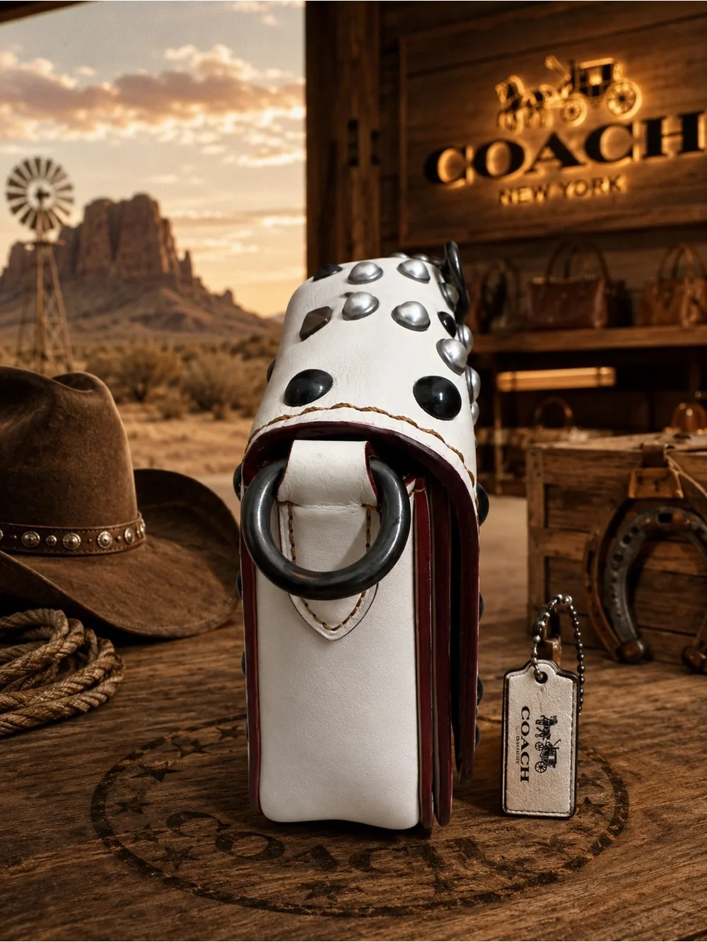 Coach 1941 Western Rivet Saddle Bag, crafted in smooth chalk-white glovetanned